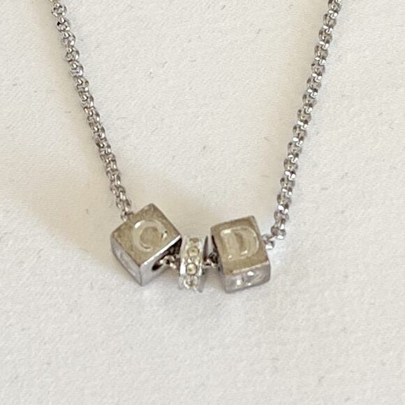 DIOR Cube CD Logo Rhinestone Silver Tone Pendant Necklace - Picture 1 of 11